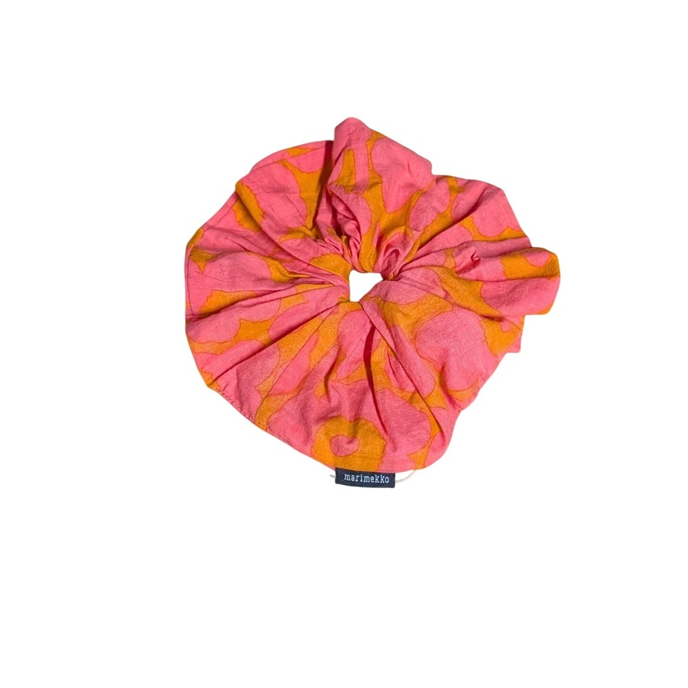 Marimekko Unikko Hair Scrunchie Pink Orange Floral Organic Cotton NWT